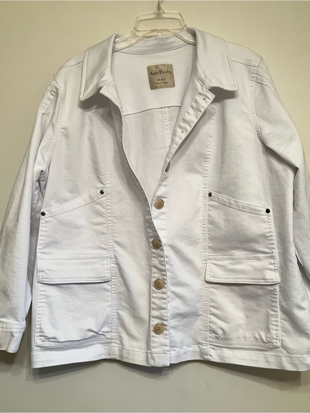 AnyBody White Button Down Jacket with Utility Pockets - XLP
